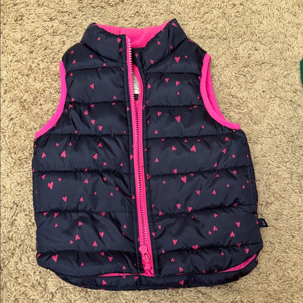 GAP Navy & Hot Pink Heart Puffer Vest